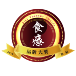 Badge showing Diet Therapy Awards 2019 brand award recognition with red and gold circular design.