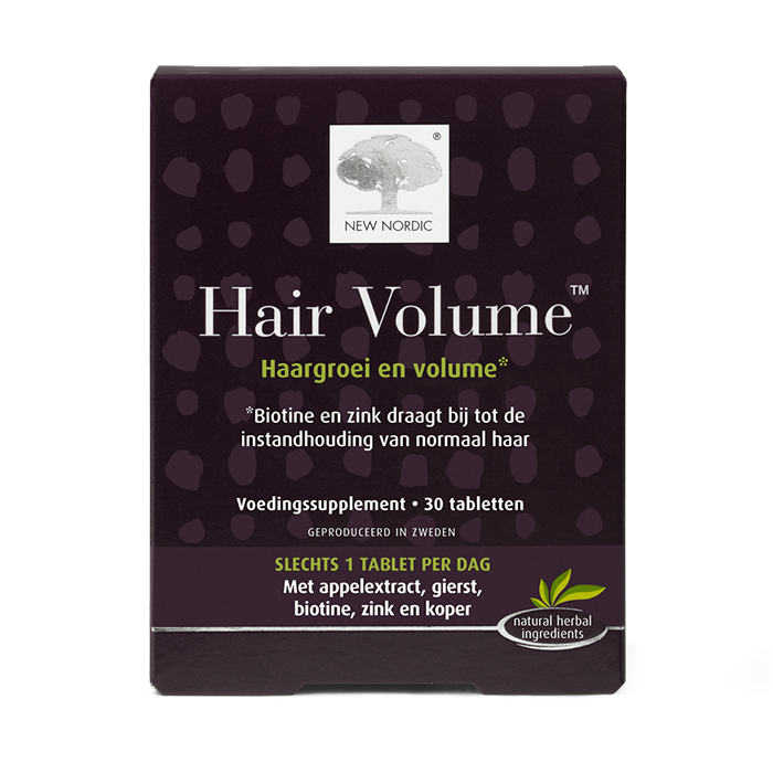 di_webpackshot_hairvolume_30_NL New Nordic Hair Volume⢠tablets with apple extract, help maintain normal hair, skin, and nail health.