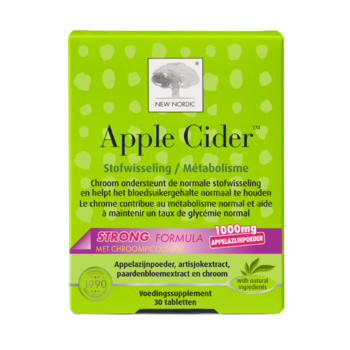Apple Cider™ verpakking met appelazijnpoeder en chroom, helpt een normale stofwisseling en een normale bloedsuikerspiegel te behouden.