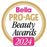 Badge showing Bella Pro-Age Beauty Awards 2024 recognition.