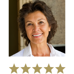 Active Magnesium™ Glycinate 7 Woman smiling with five stars displayed underneath.