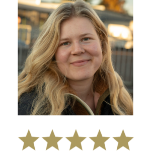 Active Magnesium™ Glycinate 10 Woman smiling with five stars displayed underneath.