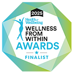 Badge showing Health and Wellbeing Awards 2025 finalist recognition.