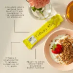 Benefits of Collagen Shot™ displayed in a cozy breakfast setting, showcasing daily beauty support.