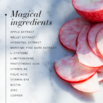 Magical ingredients of Hair Volume™ Post Menopause, including apple extract, millet extract and horsetail extract.