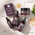 Hair Volume™ producten waaronder repair mask, tabletten, conditioner, shampoo en haarserum