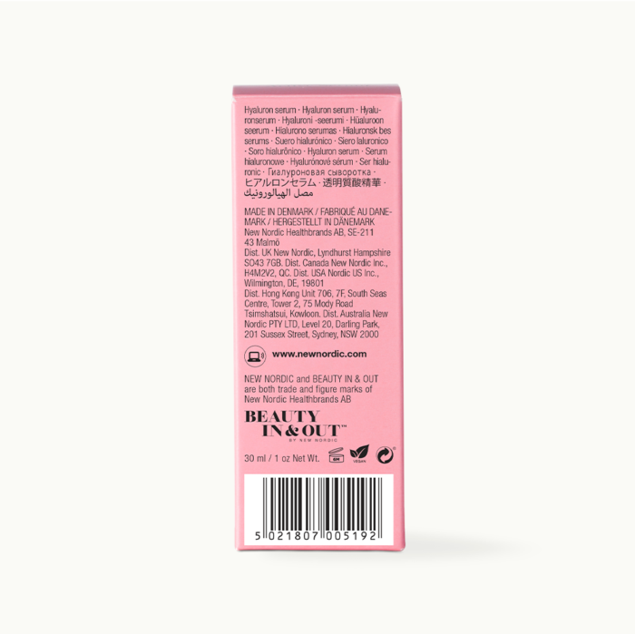 Achterkant van de Hyaluronic Active™ Serum verpakking.