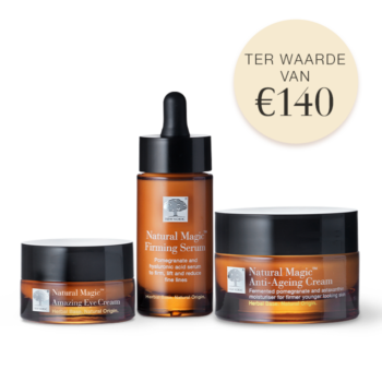 New Nordic Natural Magic™ Trio anti-ageing skincare set met crème, serum en oogcrème, helpt de huid te verstevigen en fijne lijntjes te verminderen.