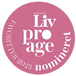 Logo with the text “Liv Pro Age Favoritter 2023 – Nomineret,” highlighting its award nomination.