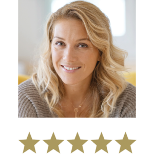 Melissa Dream™ 5 Natural Woman smiling, with five stars beneath