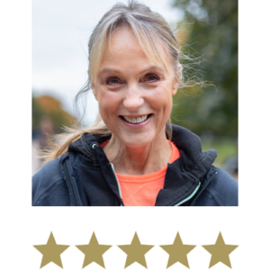 Active Magnesium™ Malate 8 Woman smiling with five stars displayed underneath.