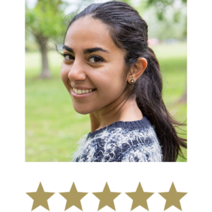 Active Magnesium™ Malate 9 Woman smiling with five stars displayed underneath.
