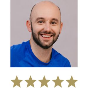 Active Magnesium™ Malate 7 Man smiling with five stars displayed underneath.