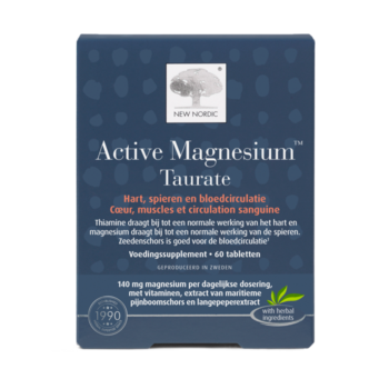 Active Magnesium™ Taurate verpakking met magnesium, helpt het behoud van hart-, spier- en bloedcirculatiefunctie.