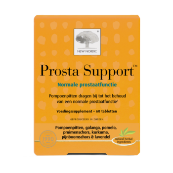 New Nordic Prosta Support™ tabletten in oranje verpakking, helpen de normale prostaatfunctie te ondersteunen.