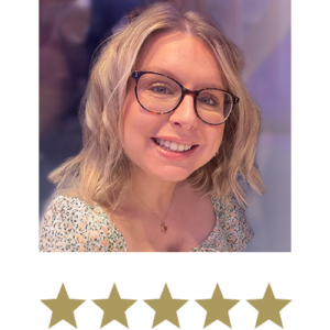 Natural Magic™ Trio 3 Woman smiling with five stars displayed underneath.