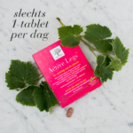 Active Legs™ verpakking met druivenbladeren en tablet, met tekst slechts 1 tablet per dag.
