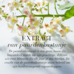 Paardenkastanje-extract weergegeven met bloemen, helpt de huid te verzorgen en ondersteunen.