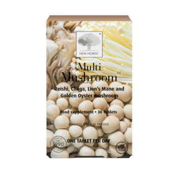 New Nordic Multi Mushroom™ tablets help maintain overall health with antioxidants from golden oyster, lion’s mane, reishi, and chaga mushrooms. Image of product.