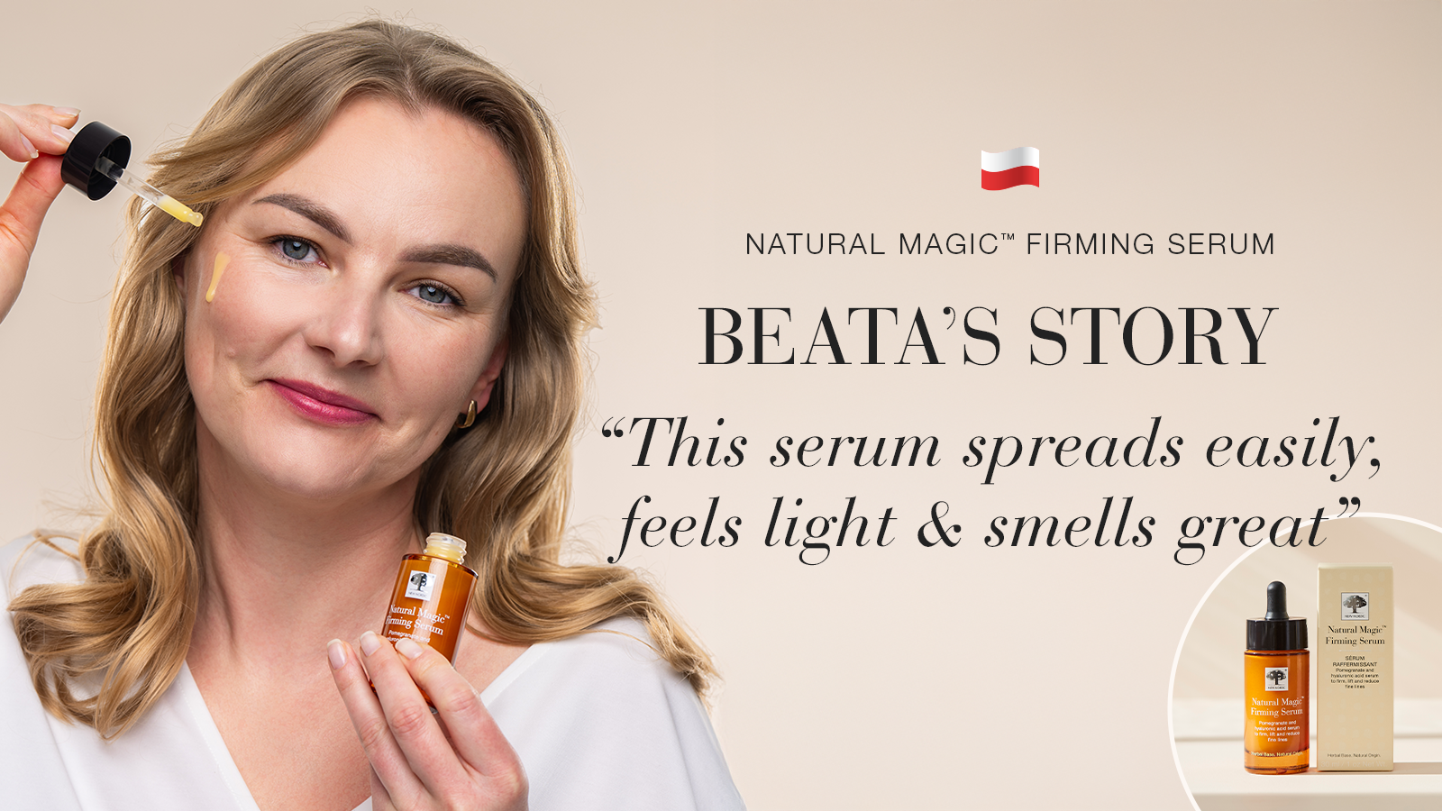 Home 20 Natural Magic anti-ageing skin care testimonial Beata's story quote