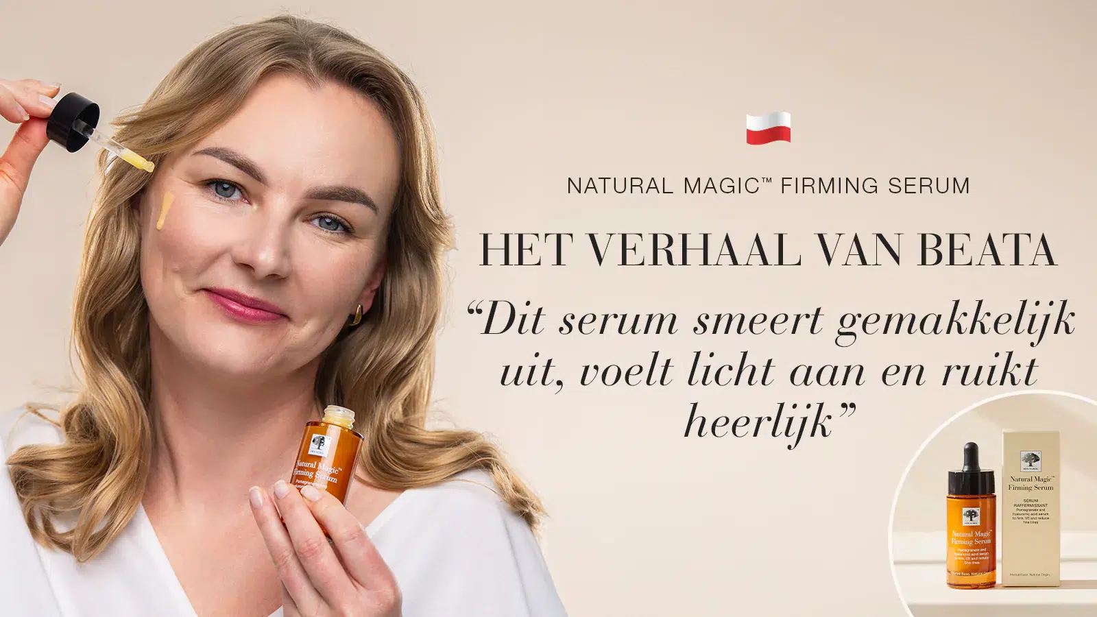 Ontdek het geheim van een jeugdige huid 43 Natural Magic™ anti-ageing huidverzorging testimonial van Beata met quote over haar ervaring.