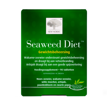 New Nordic Seaweed Diet™ tabletten in groene verpakking, helpen gewichtsbeheersing en vetverbranding te ondersteunen.