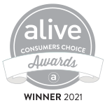 Alive Consumers Choice Awards logo met tekst winnaar 2021.