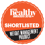 The Healthy Awards 2018 logo met tekst shortlisted weight management product.
