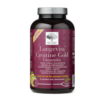 Longevita™ Creatine Gold Gummies pot met citroensmaak, helpt het behoud van fysieke prestaties bij explosieve inspanning.